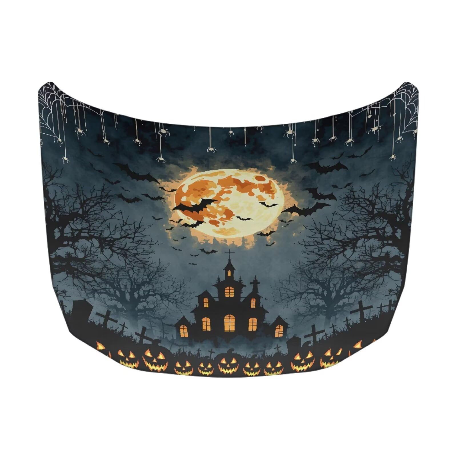 Car Hood Cover Protector Halloween Haunted House Print Waterproof Car Hood Wrap Blanket Auto Flag Automotive Halloween Exterior Accessories for Sedans SUVs Pickups Trucks Jeeps