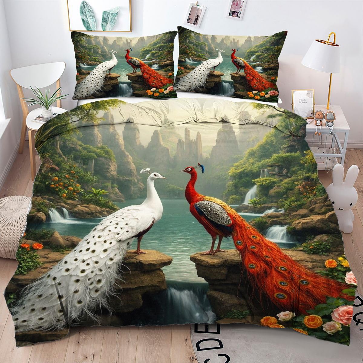 Funda de edredón de pavo real colorido para habitaciones modernas y confort en todas las estaciones