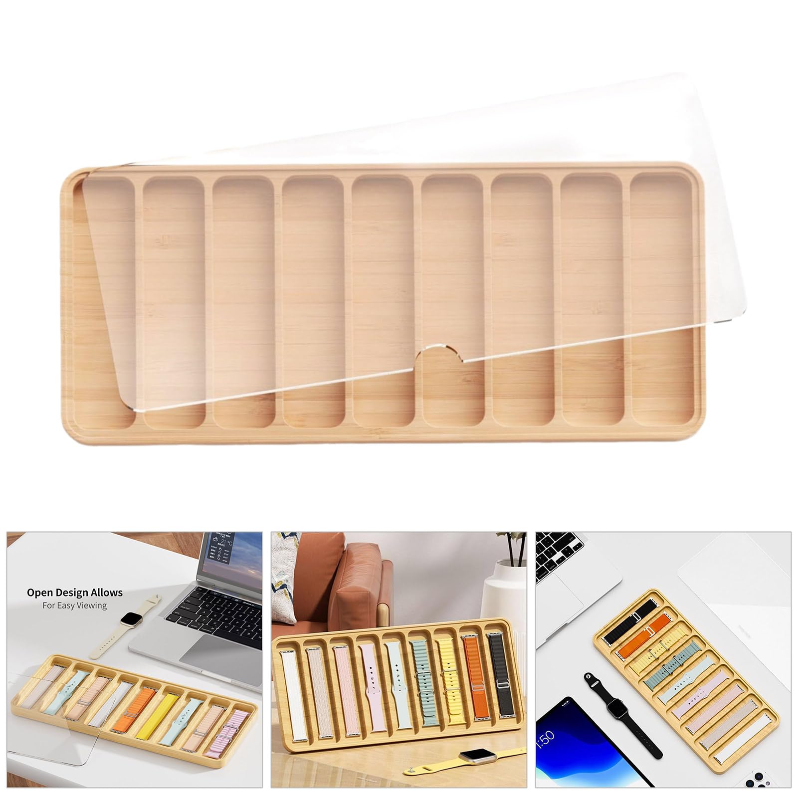 Generisch Nine Grids - Caja de almacenaje para reloj y caja de almacenamiento, hecha a mano | Caja de madera con parte superior transparente