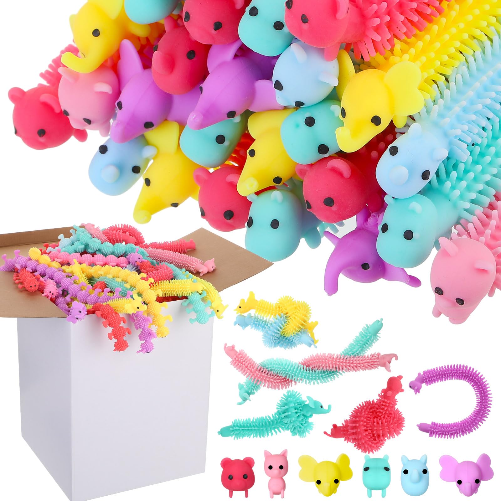 Chivao 50 Pack Bulk Stretchy String Fidget Toys Animal Sensory Toys for Kids and Adults Colorful Fidget Worm Stress Anxiety Relieve Goodie Bag Fillers