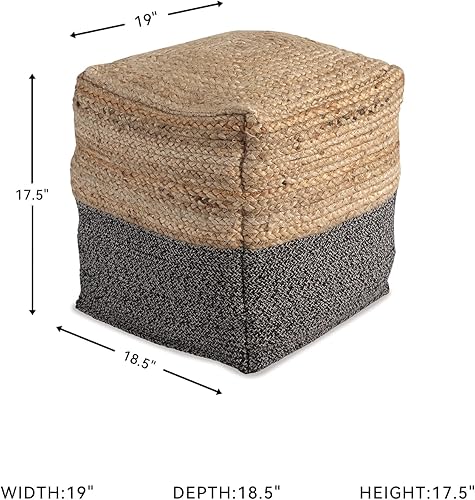 Vista 3 de Signature Design by Ashley Sweed Valley Farmhouse - Puf trenzado de yute, 17.5 x 20.25 pulgadas, natural y negro marrón (brown & black),Blanco