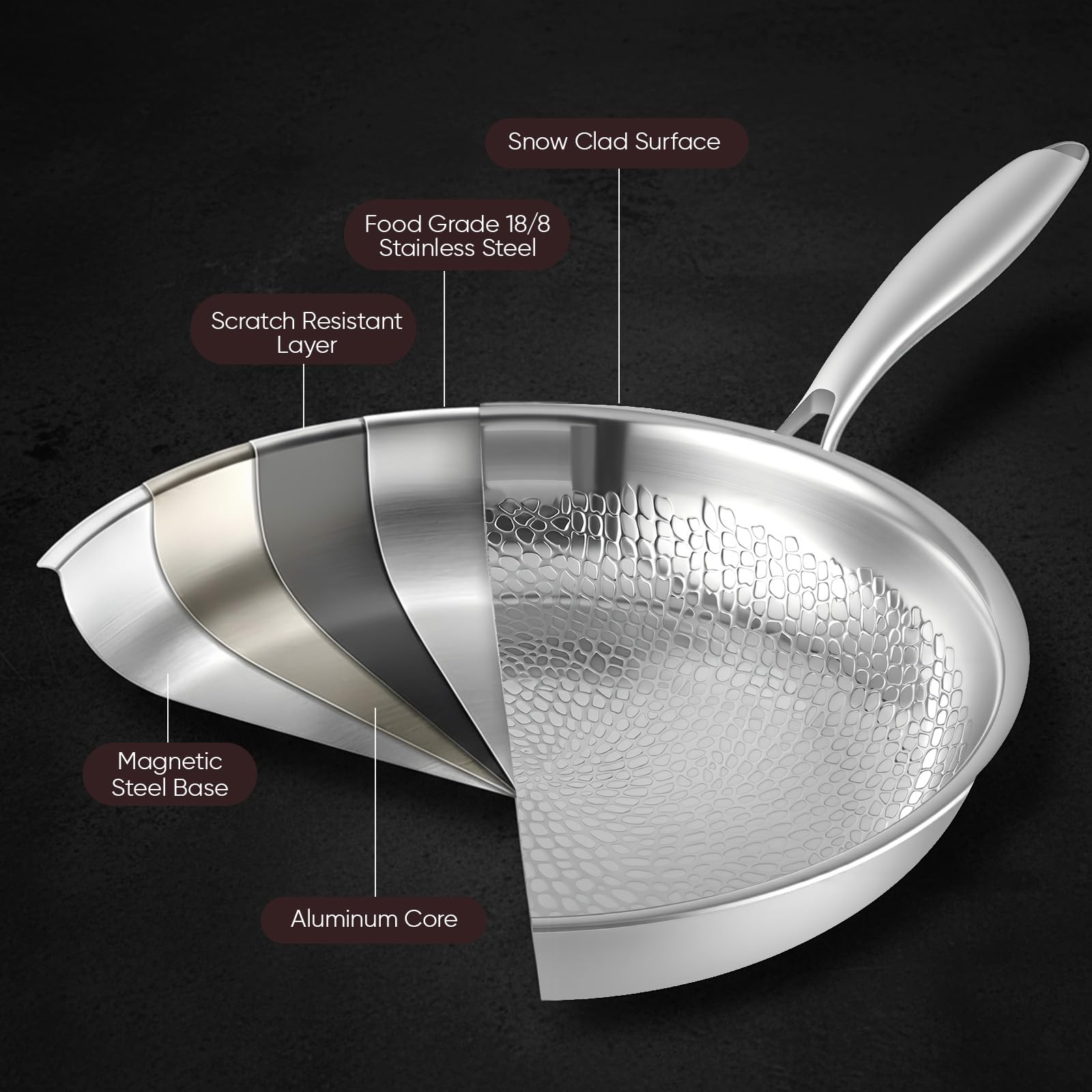 Padella in titanio, senza rivestimento, in titanio martellato, per tutti i tipi di fornelli, padella antiaderente in titanio per cucinare, padella multifunzione in acciaio inox (26 cm)