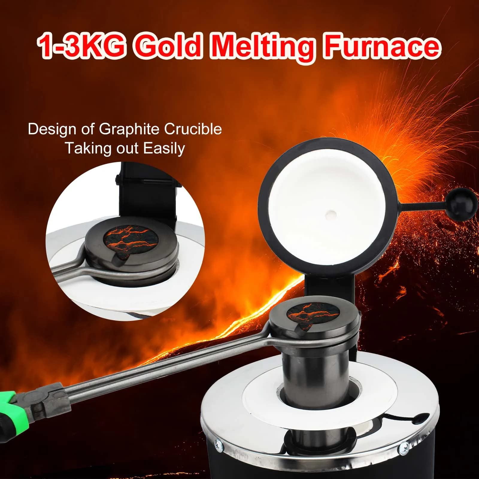 Forno elettrico per fusione dell'oro da 1600 W, kit per fusione di metalli sotto vuoto per raffinazione ad alta temperatura, macchina per la fusione di metalli digitali 1150 ℃/2102 ℃, per la creazio