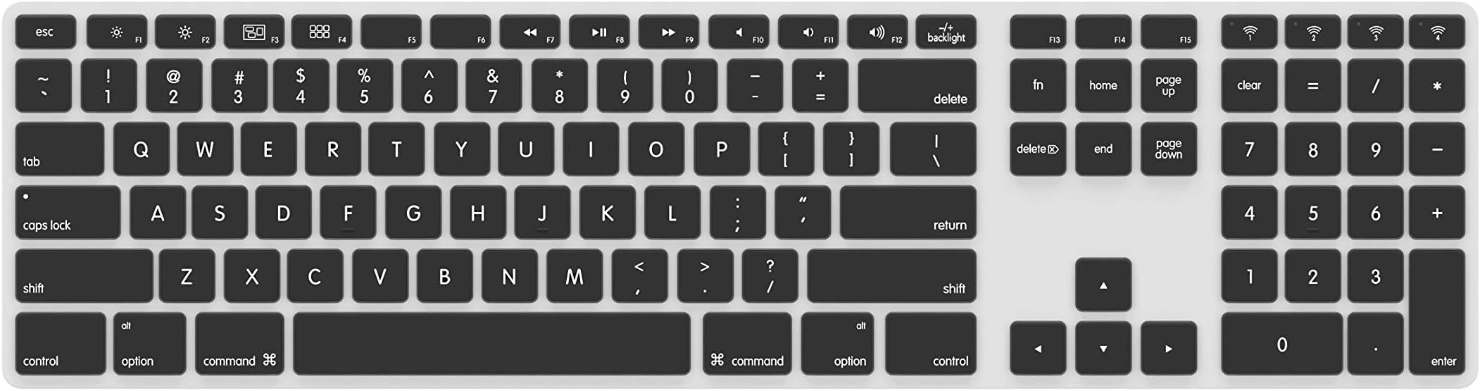 Matias FK418BTLSB Backlit Bluetooth Wireless Aluminum Keyboard with Numeric Keypad and 4-Device Sync - Compatible with Mac, iPhone, iPad, Android and Windows PC (Silver)