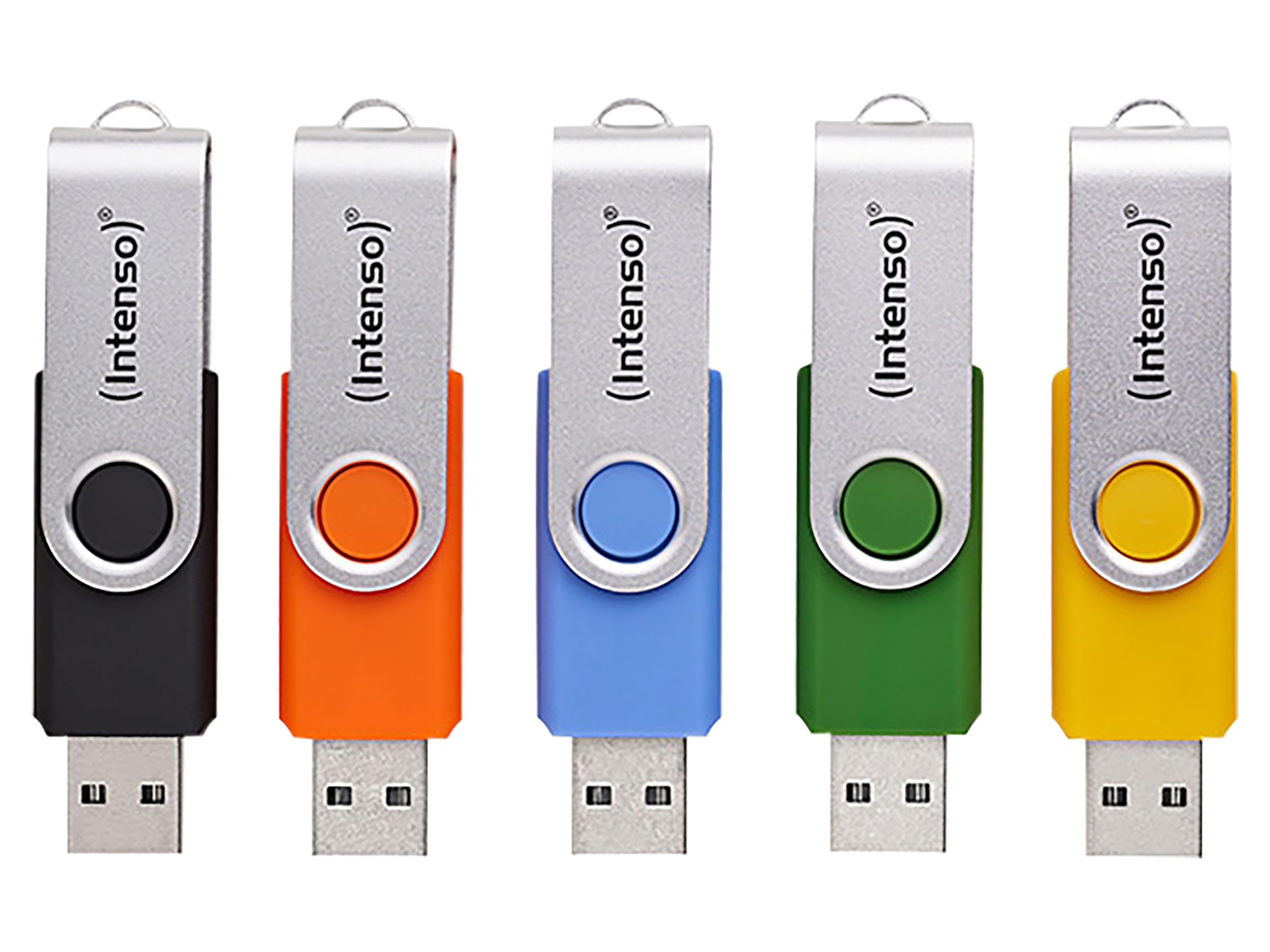 Intenso Office Line Multipack Clé USB 5 x 16 Go – Super Speed USB 3.2, jusqu'à 70 Mo/s, Couleurs Assorties avec Arceau en métal et étiquettes d'étiquetage