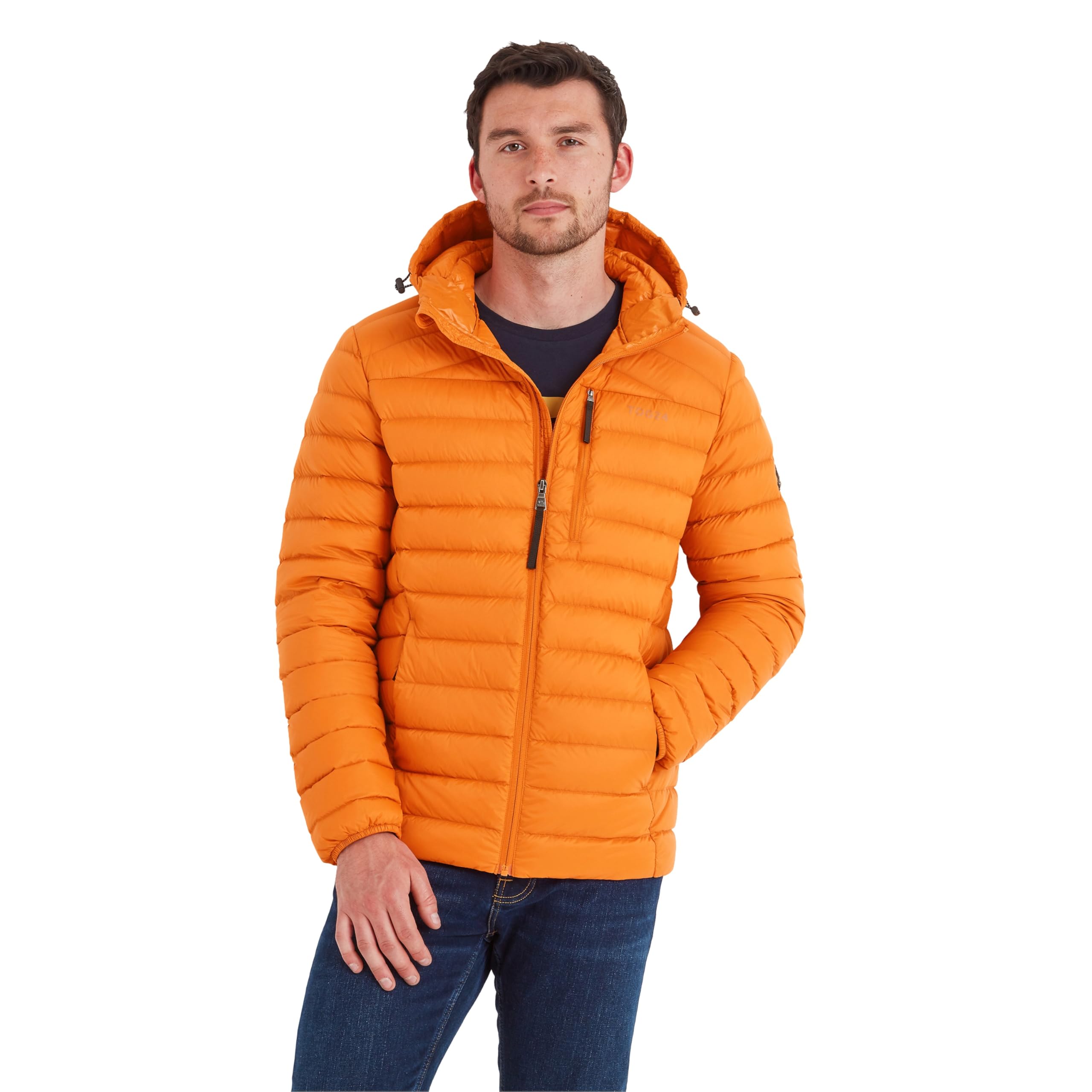 Tog24 Men's Dark Orange North Hood Jacket Rds Duck Down Warm Insulation Packaway Travel