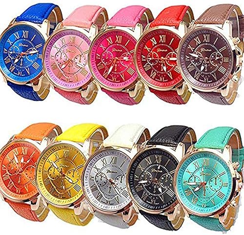 Miniatura 2 de Venta al por mayor lote de 10 piezas unisex para hombres mujeres adolescentes niñas chapado en oro estilo platino cuero sintético relojes de pulsera