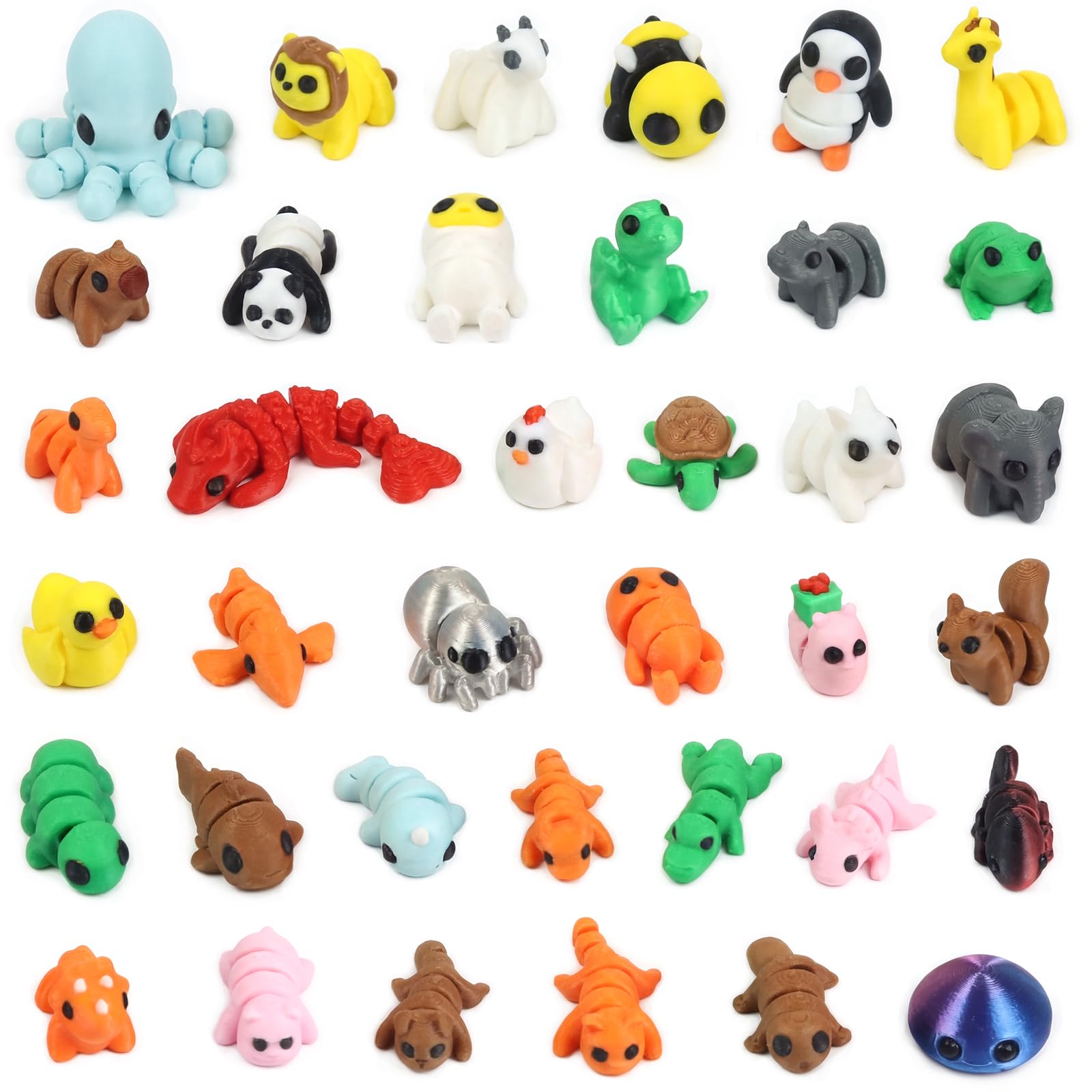 37Pcs 3D Printed Animals, Mini 3D Printed Animals, Cute 3D Printed Fidget Toy, Movable Joint 3D Printed Toys for Home Office Desk Decoration Party Favors Toys