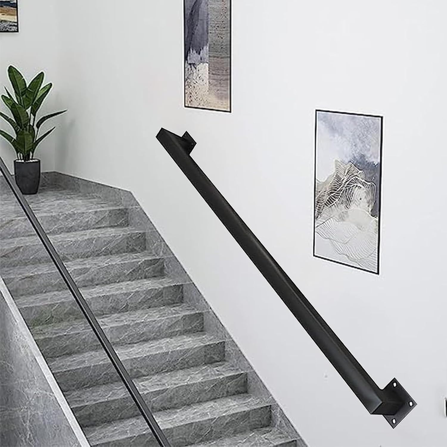 1ft-20ft Metal Industrial Iron Pipe Stair Handrail for Indoor, Heavy Duty Stair Railing Iron Pipe, Wall Mounted Staircase Handrails,Black 1ft