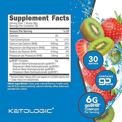 Miniatura 2 de Ketologic Keto BHB (sabor fresa y kiwi) 30 porciones - Suplemento de cetona exógena con goBHB, sales de beta-hidroxibutirato