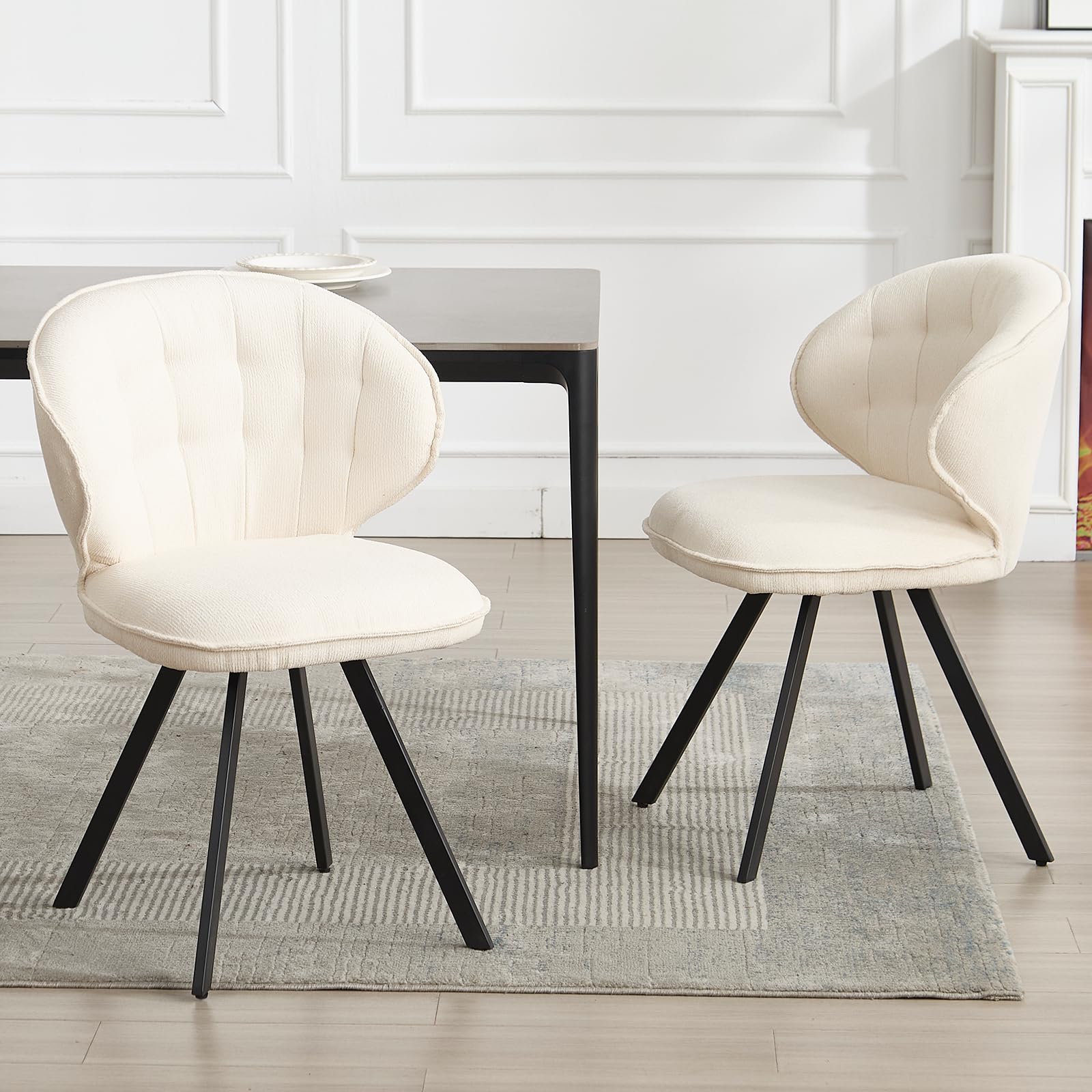 Lot de 2 Chaises Salle à Manger Moderne Pieds en Métal, Blanc