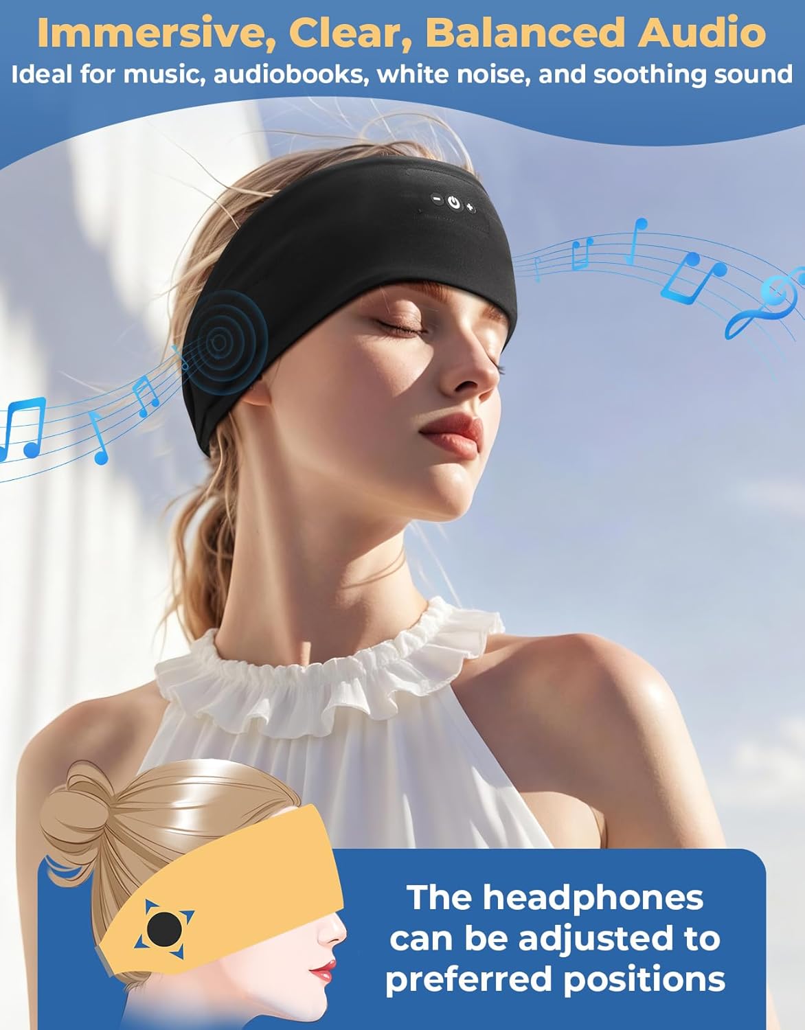 2PCS Sleeping Headphones, Headband Headphones with HD Stereo Speakers, Bluetooth Headband for Sports, Running, Workouts, Yoga, Travel, Gift - Black&Blue - Image 6