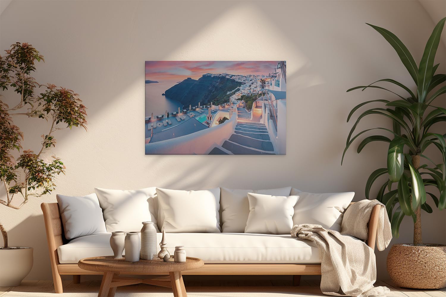 Artaza Leinwand Bilder Santorini Griechenland - 120x80 cm - Groß XXL - Wanddeko Meer - Wandbilder Sonnenuntergang - Insel Skyline Deko