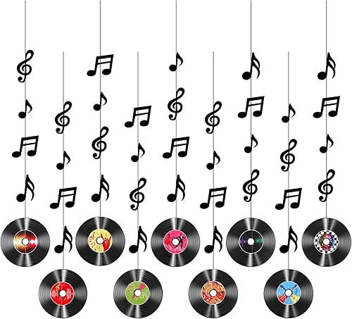 9 discos para decoración de pared, decoración de fiesta de rock and roll, decoraciones de fiesta temática musical, decoración de habitación de los