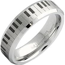 White Tungsten Carbide Piano Keyboard Design 6mm or 8mm Brushed with Polished Edges or Brushed Pipe Wedding Comfort Fit Band
