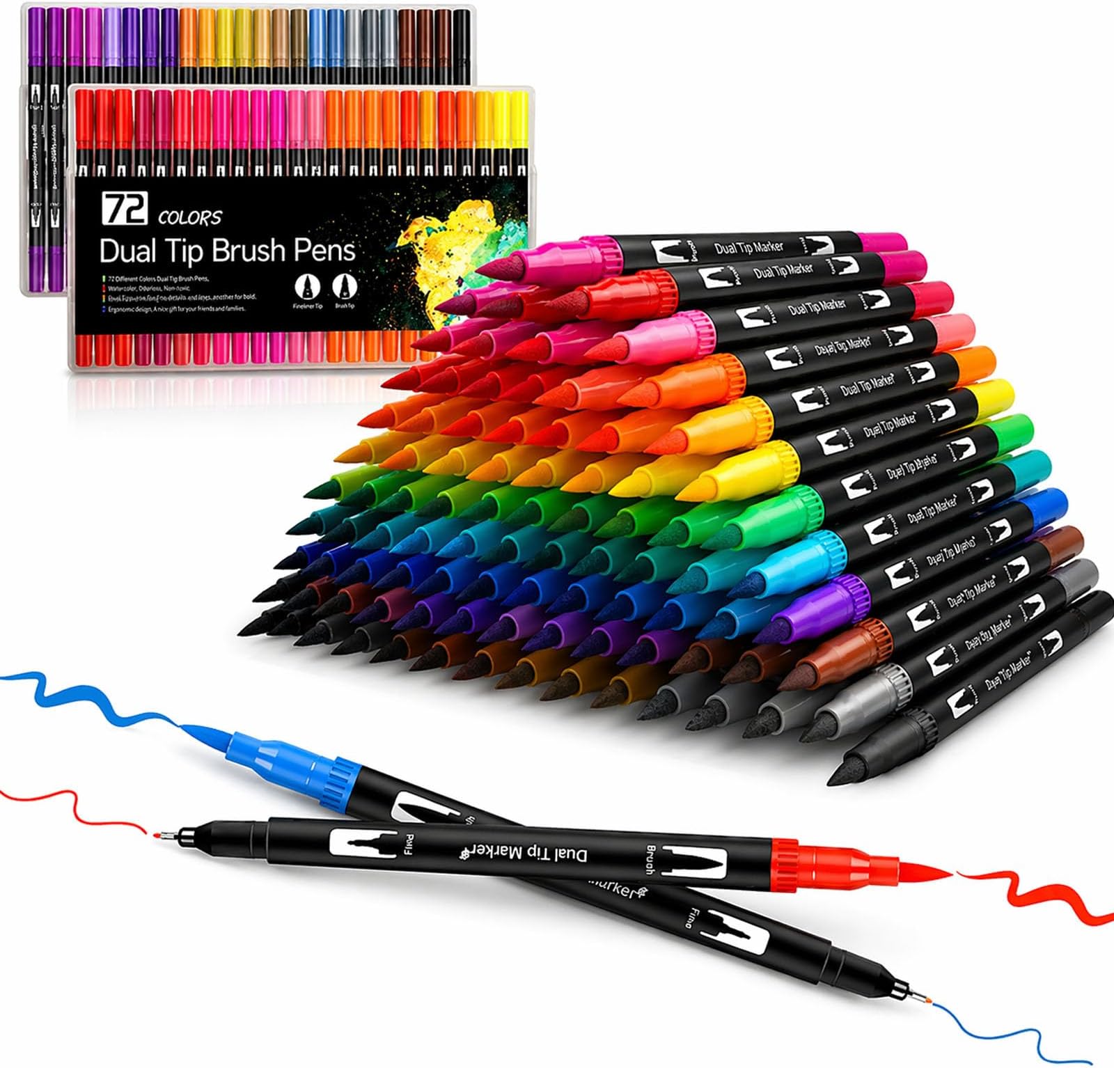– Laconile 72 Colours Dual Tip Brush Pens Brush Markers, Felt Colouring Pens for Adults Painting Colouring Sketching Drawing Calligraphy