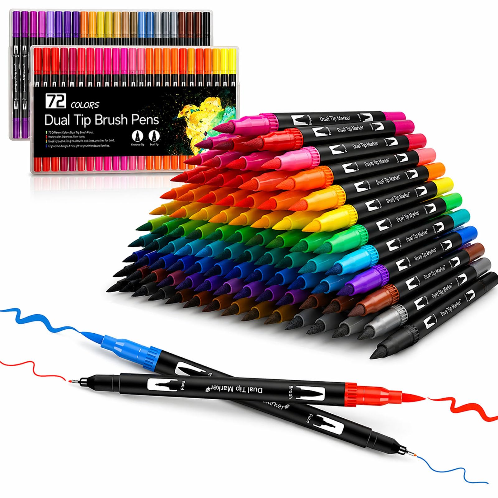 Vibrant 72-Piece Dual Tip Felt Pens for Colorful Art, Sketching & Calligraphy