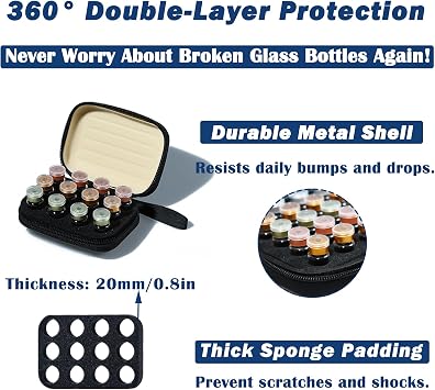 Mini Peptide Vial Case for Fridge Storage - 12Slot Organizer Holds 1-3ml Vials for Insulin, GLP-1, Peptides,Hard Shell Travel Case with Hand Strap,Black