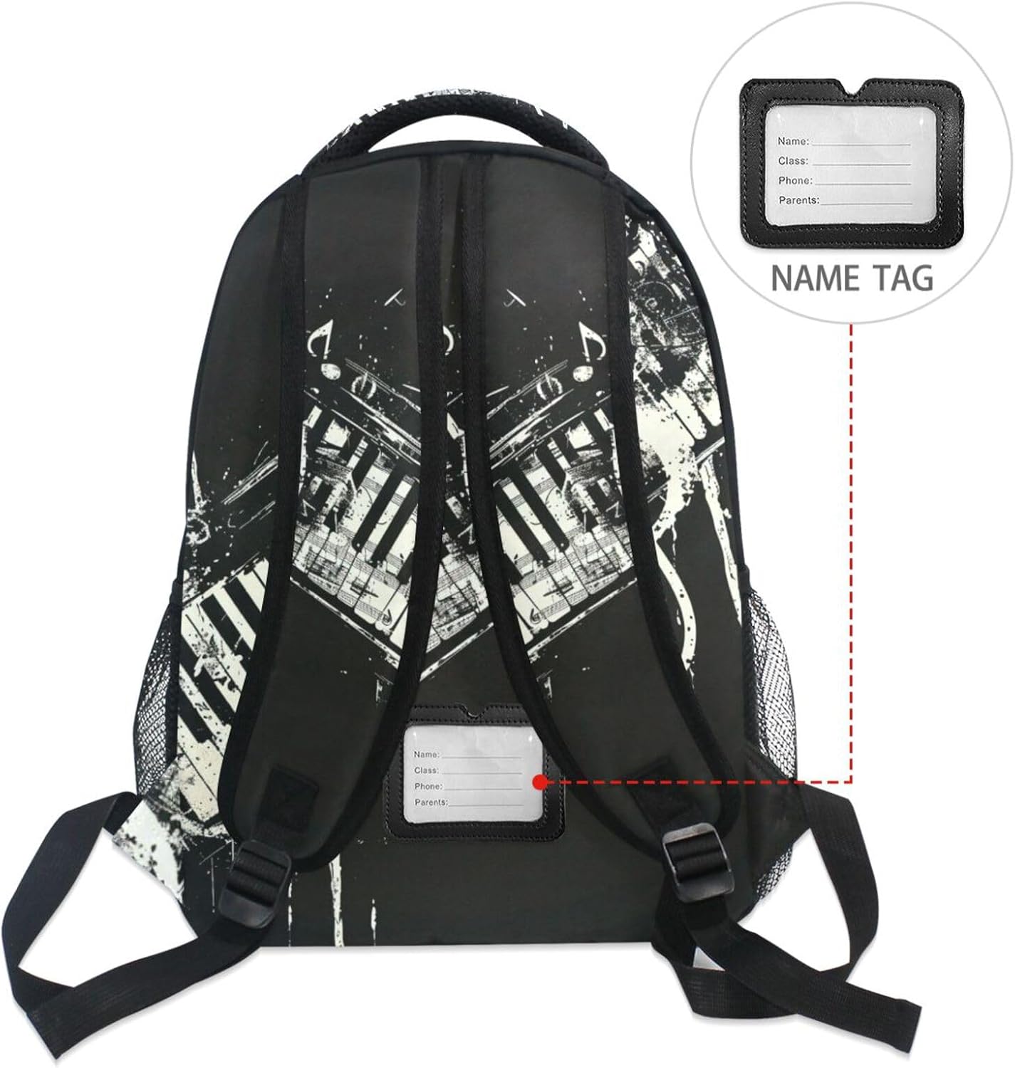 ALAZA Music Note Piano Backpack Purse with Multiple Pockets Name Card Personalized Travel Laptop Book Bag, Size M/16.9 inch image 2