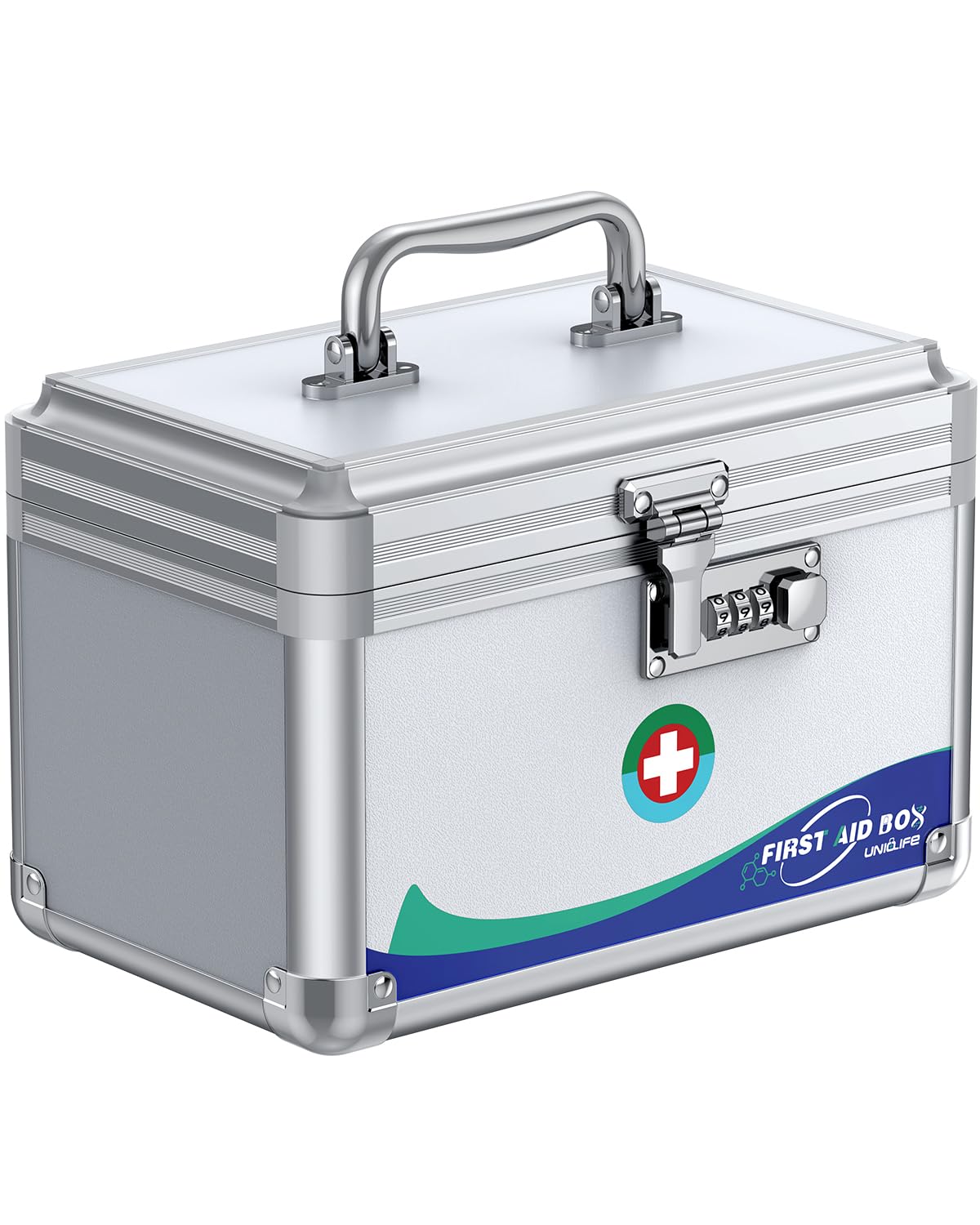 Uniclife Medicine Lock Box First Aid Box with Combination Lock & Handle Portable Medication Boxes Metal Lockable Medicine Storage Boxes, 25.4 x 15.2 x 16.5 cm — image 1