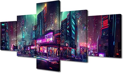 Miniatura 100 de Lienzo decorativo moderno para pared, pintura artística Cyberpunk, impresión de 5 paneles, decoración de lienzo para sala de estar para dormitorio