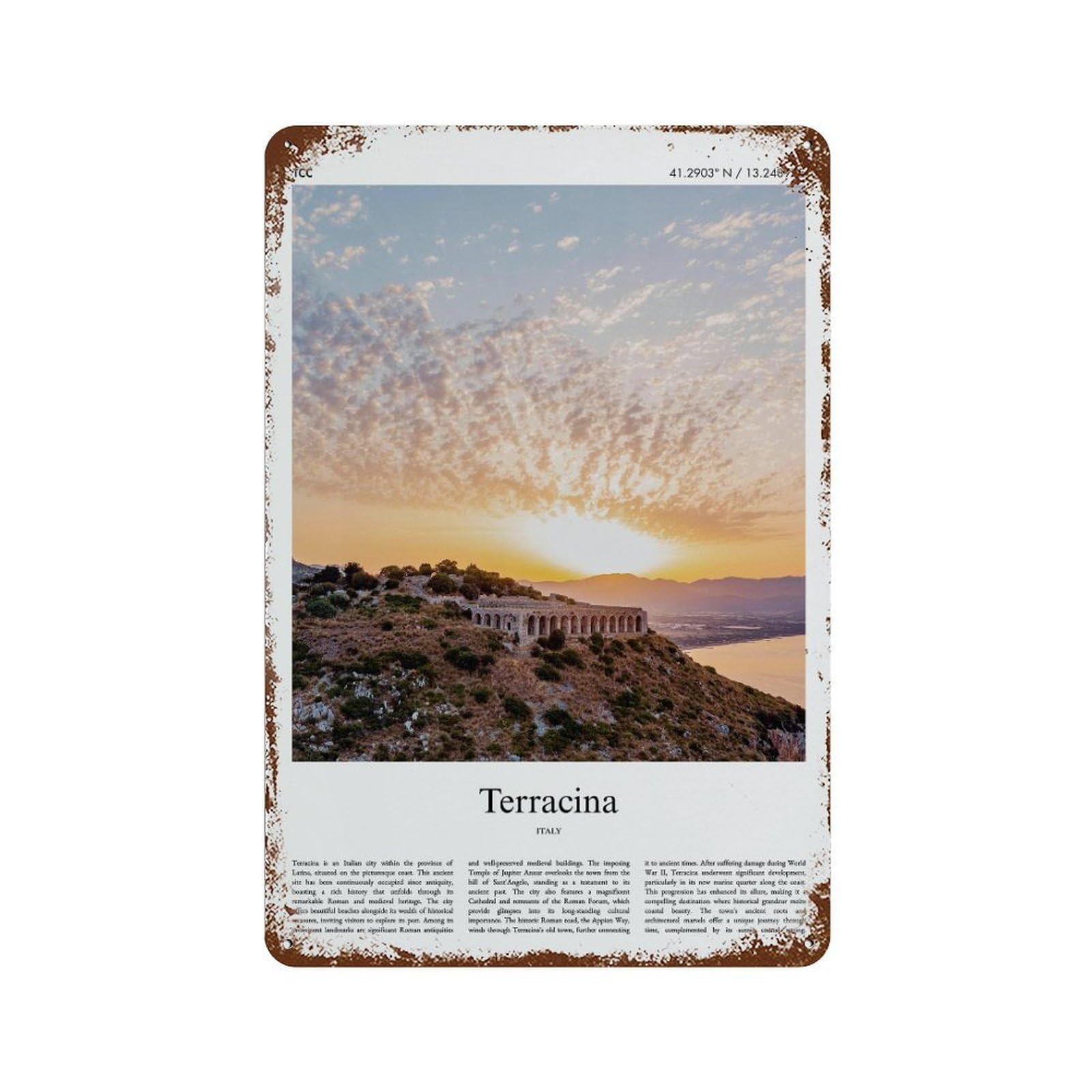 xiaoxiaoshen Terracina Italy City Scenery Wall Decor Art Metal Tin Poster Modern Home Decor Art Home Bar Shop Decorations Vintage Sign 30x20cm