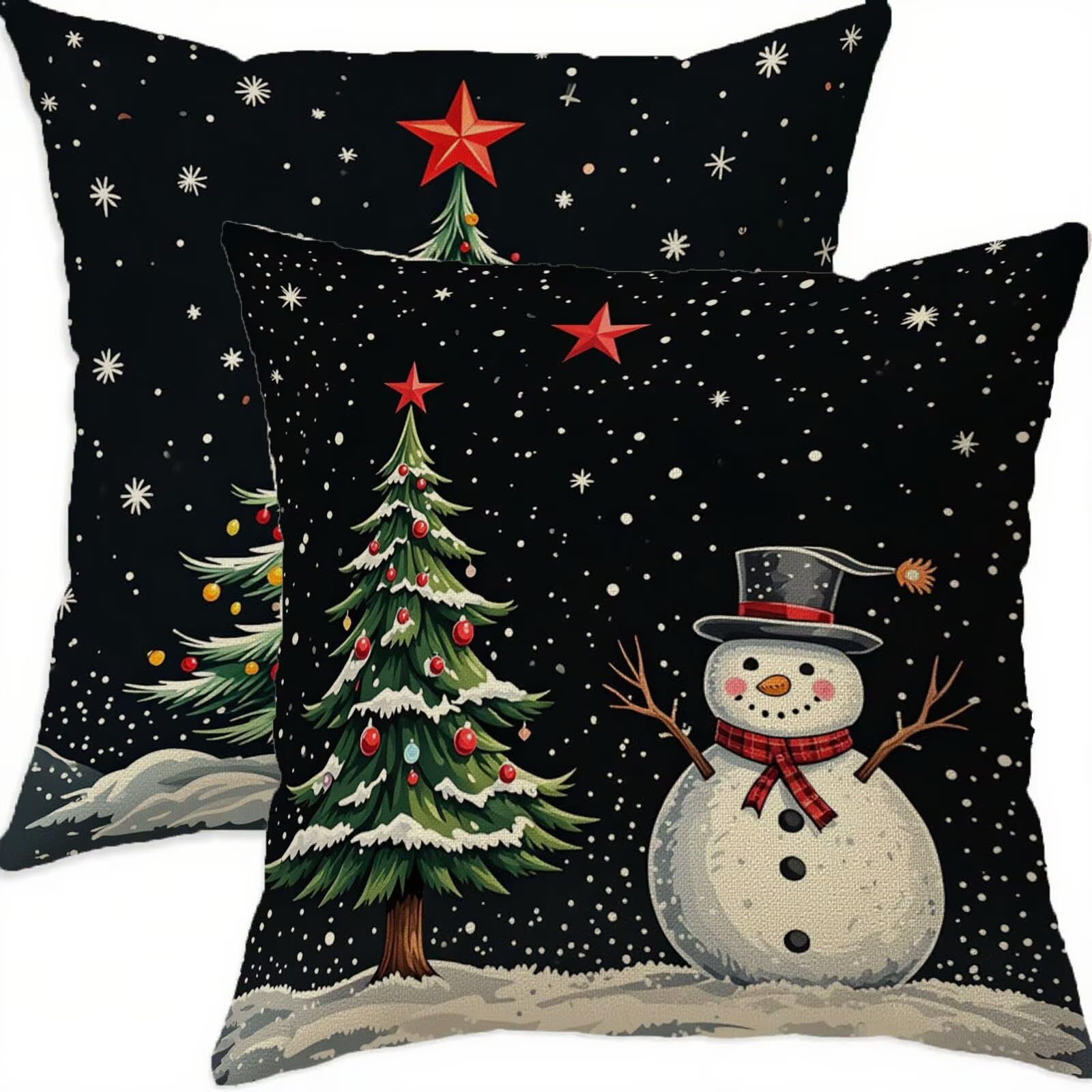 Housse coussin 70x70cm imperméable en lin noir, la solution anti-tache pour vos décos de Noël