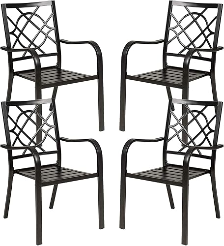 Miniatura 9 de SOLAURA 2 sillas de hierro forjado para patio de 300 libras, sillas de comedor de metal para exteriores, sillas de bistró apilables con reposabrazos