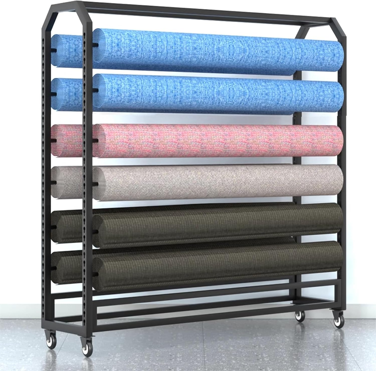 Large Fabric Display Rack Cart with Adjustable Hanging Rod, Commercial Organizer Holder for Vinyl Spool/Car Color Change Film/Tablecloth/Wrapper, Save Space,160cm Wide-12 Rod