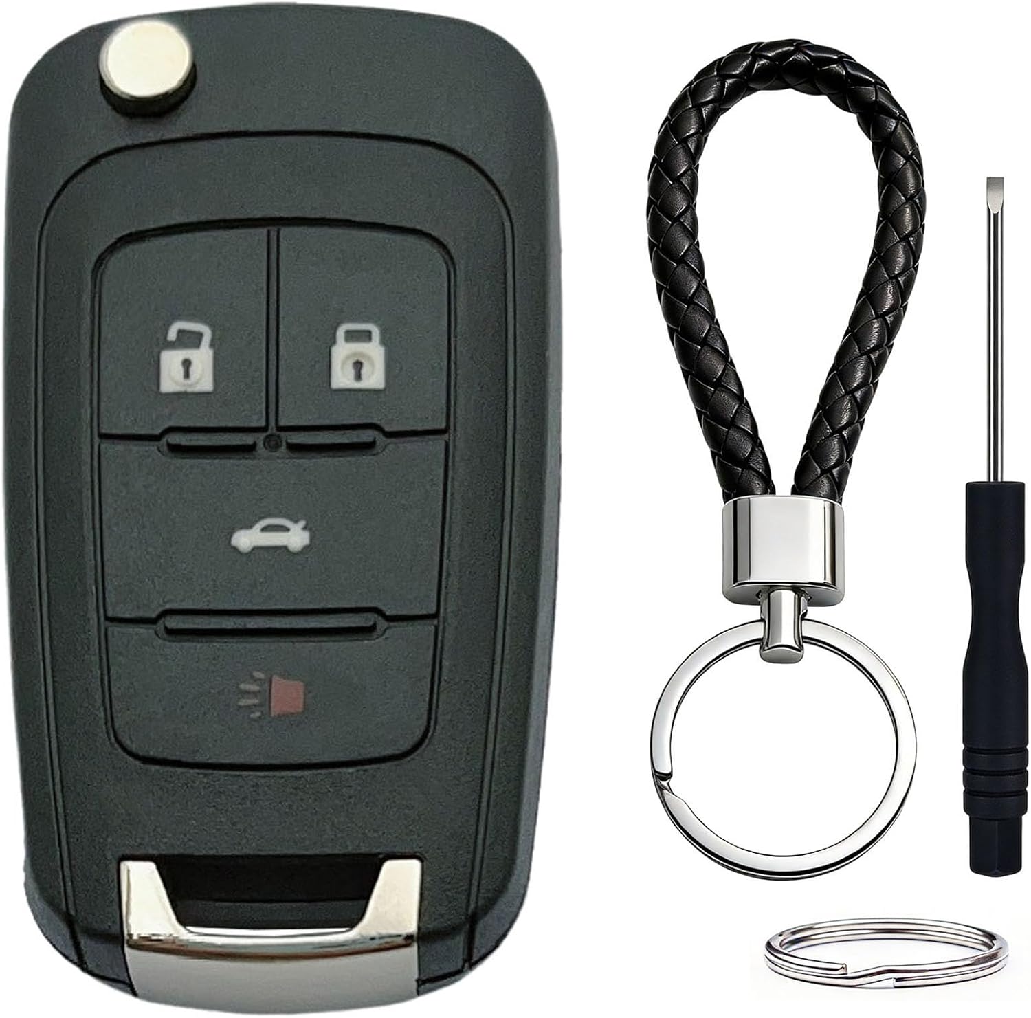 Key Fob Shell Case Replacement Fits for Chevrolet Equinox Impala Sonic Trax Buick Encore Keyless Entry Remote Control Flip Smart Car Key Fob Cover (4 Buttons B)