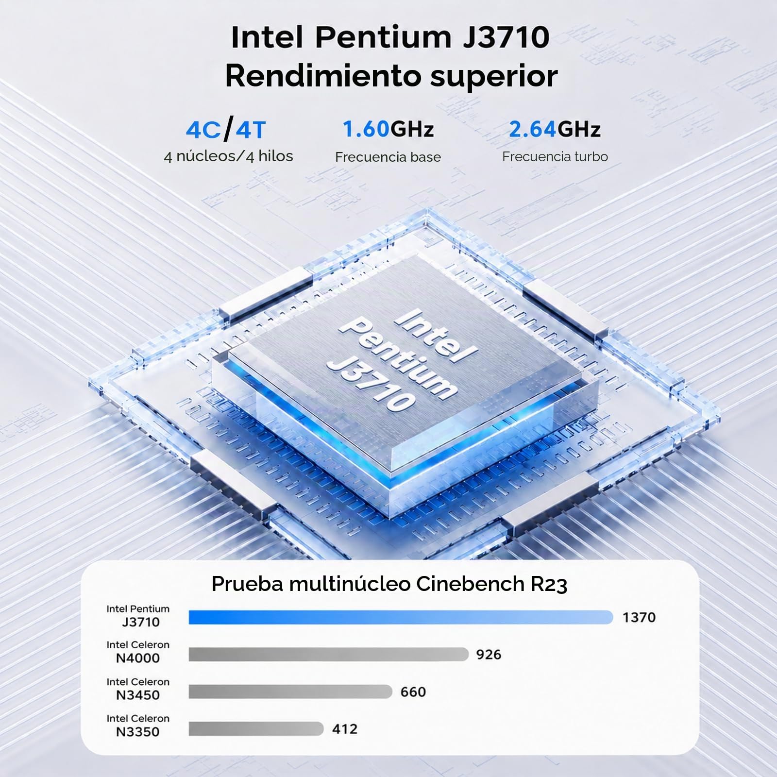 Kayoote Portátil 14,1'' Win 11 Pro, Intel Pentium J3710 Quad-Core hasta 2,64GHz, 8GB RAM, SSD M.2 128GB, Pantalla HD, Bisagra 180°, USB 3.0, Mini HDMI, Cámara, Ligero para Trabajo y Estudio