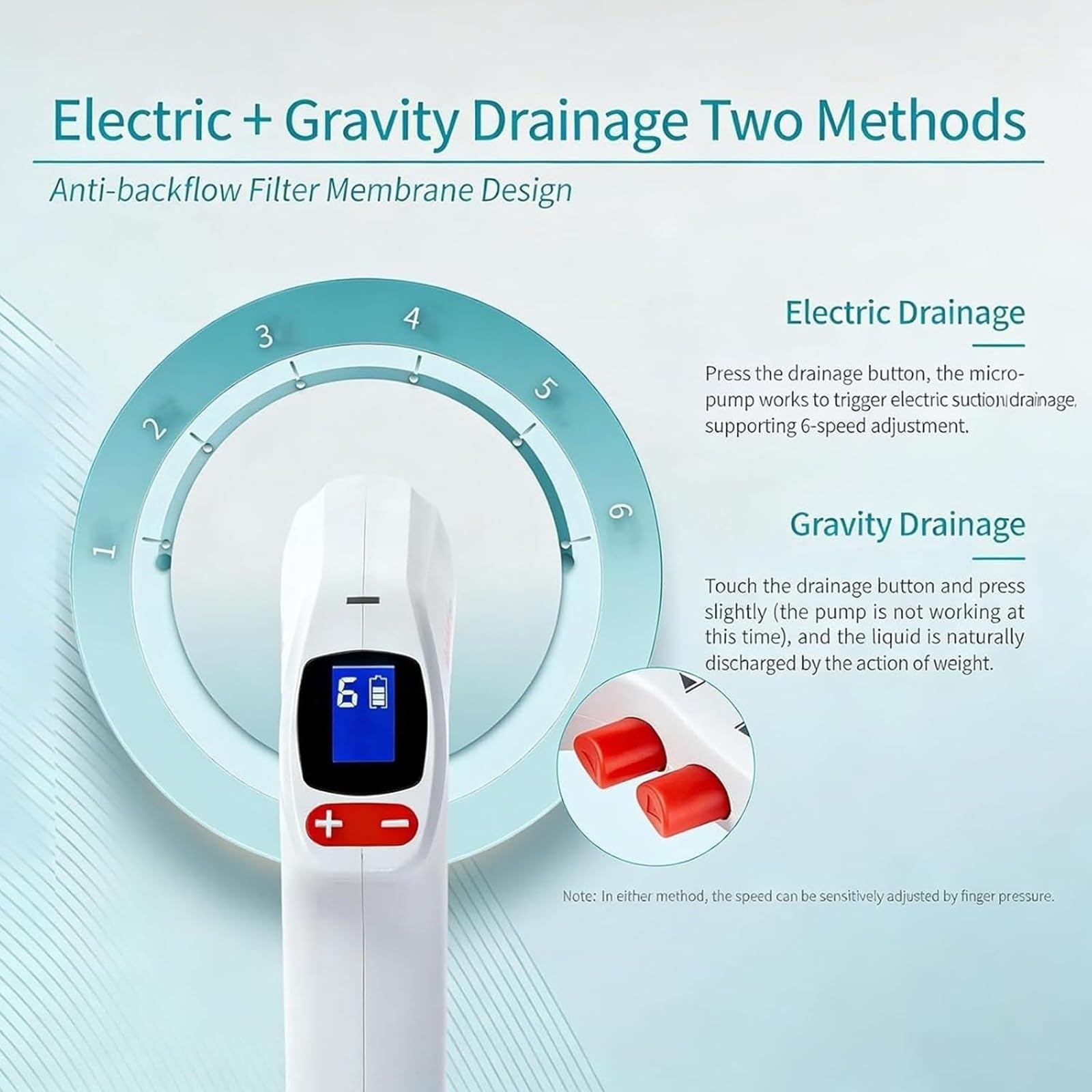 Llenadora automática de pipetas motorizada, controlador de pipeta eléctrico portátil con pantalla LCD, 6 velocidades ajustables, modo de drenaje dual, pipeta digital para laboratorio