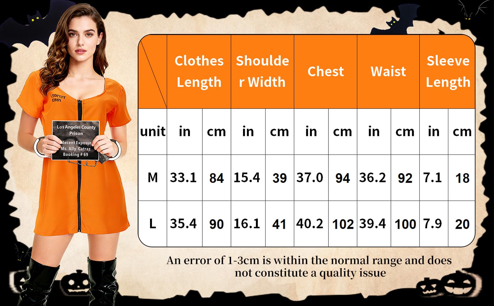 JoyinTcos Women Prisoner Costume Orange Prisoner Convict Costume Role Play for Halloween Parties Cosplay, and Theme Events, Adult Women - Image 2