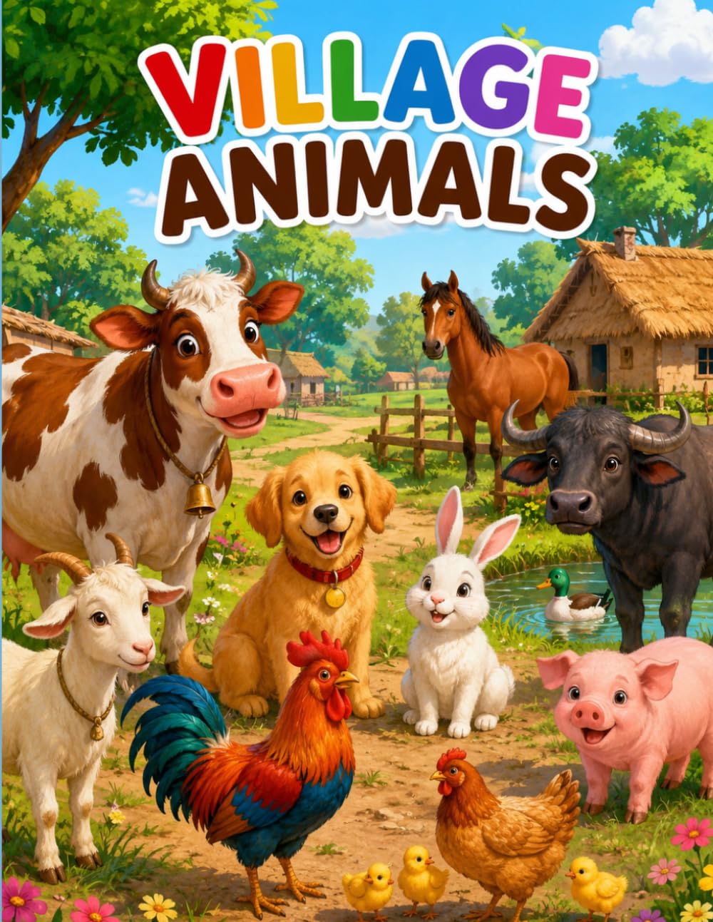 Village Animals Coloring Book Farm & Country Animals to Color | Cute Cow, Horse, Goat, Sheep, Chicken & More