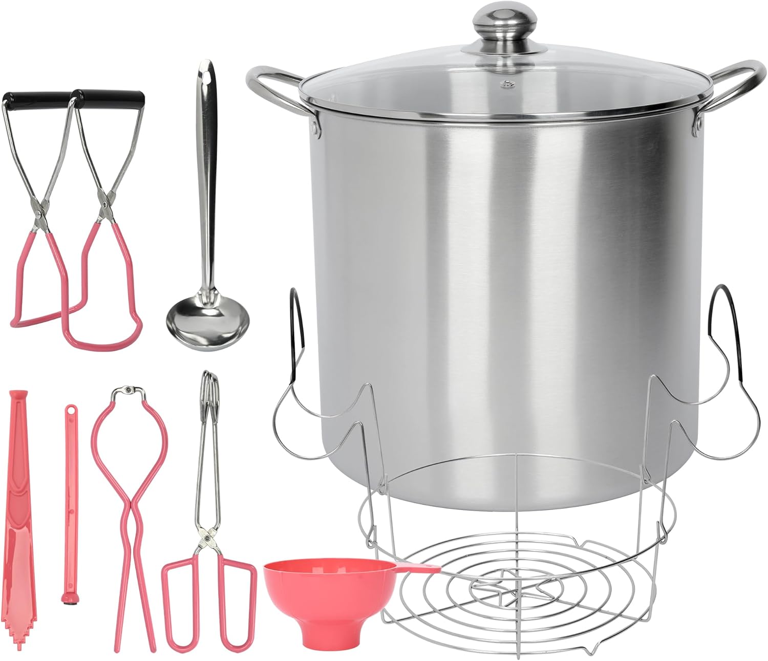 yeshine 21.5 Quart Canning Pot with Rack and Lid, Large Water Bath Canning Pot Set with Full Canning Tools Set, Stainless Steel Canner Supplies Starter Kit for Beginners for Home, Kitchen (Pink)