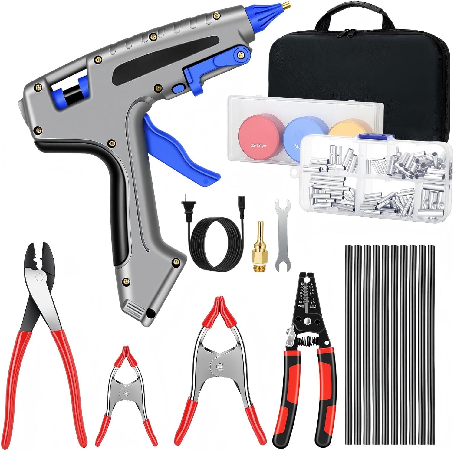 Professional Trailer Wiring & Sealing Kit | Complete All-in-One Wire Splice Kit with 200W Glue Gun & Tools | for Car, Boat, Utility & Snowmobile Trailers (100 Butt Connectors, 3 Pattern Dies)