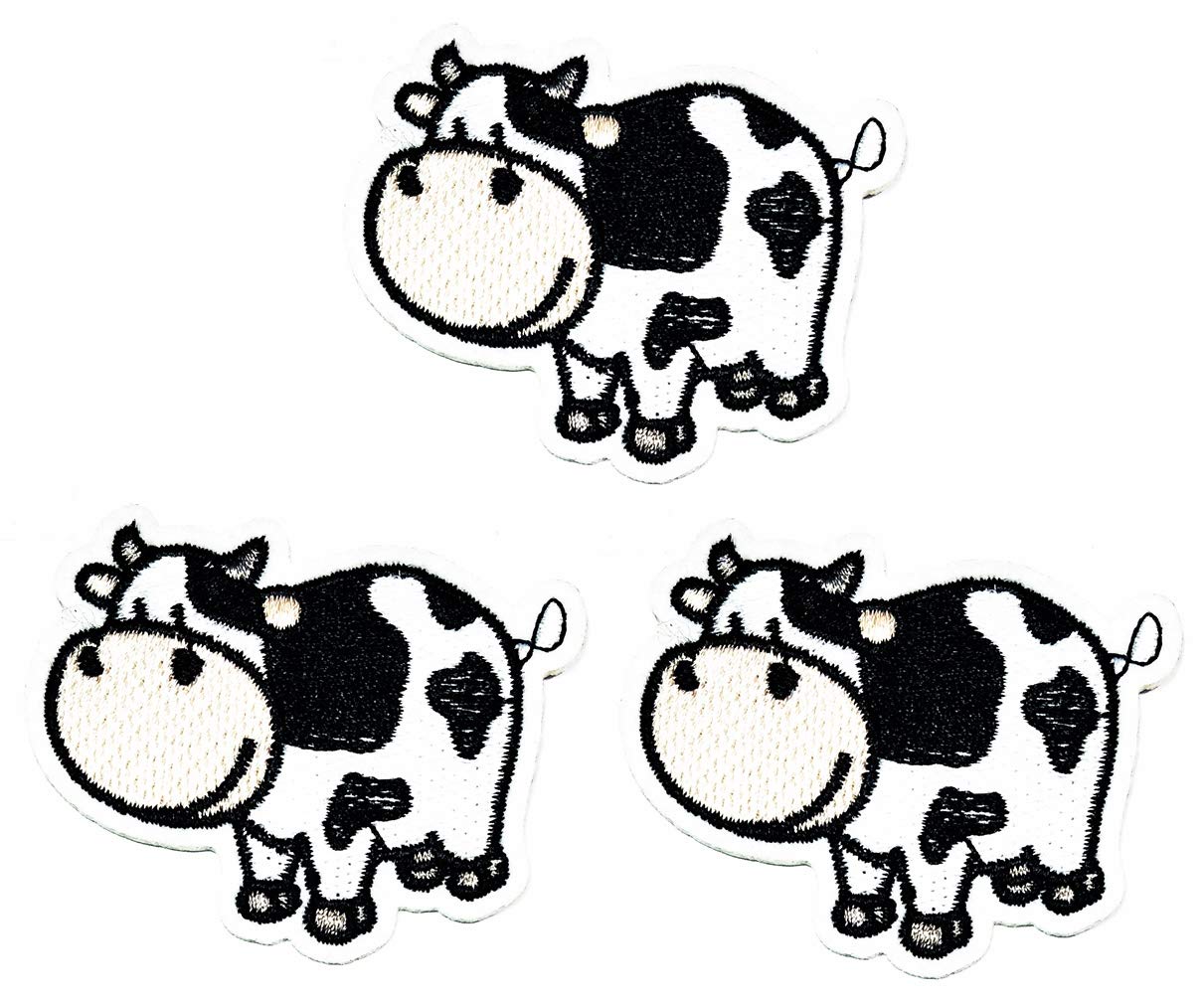 Umama Patch Set of 3 Cute Cow Farm Animal Cartoon Sticker Patches Milk Cow DIY Applique Embroidered Sew Iron on Patch Emblem Clothing or Reward Gift