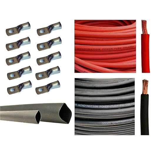 4 Gauge 4 AWG 10 Feet Red + 10 Feet Black Welding Battery Pure Copper Flexible Cable + 10pcs of 3/8" Tinned Copper Cable Lug Terminal Connectors + 3 Feet Black Heat Shrink Tubing