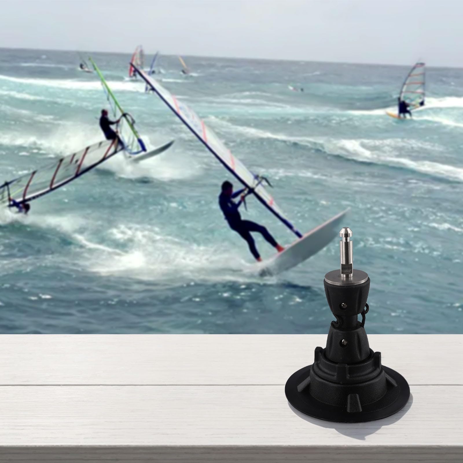 Base per piede d'albero per windsurf con bullone tendine supporta 360 gradi girevole funzione base albero forte costruzione in PVC nero design basso profilo diametro 12,5 cm