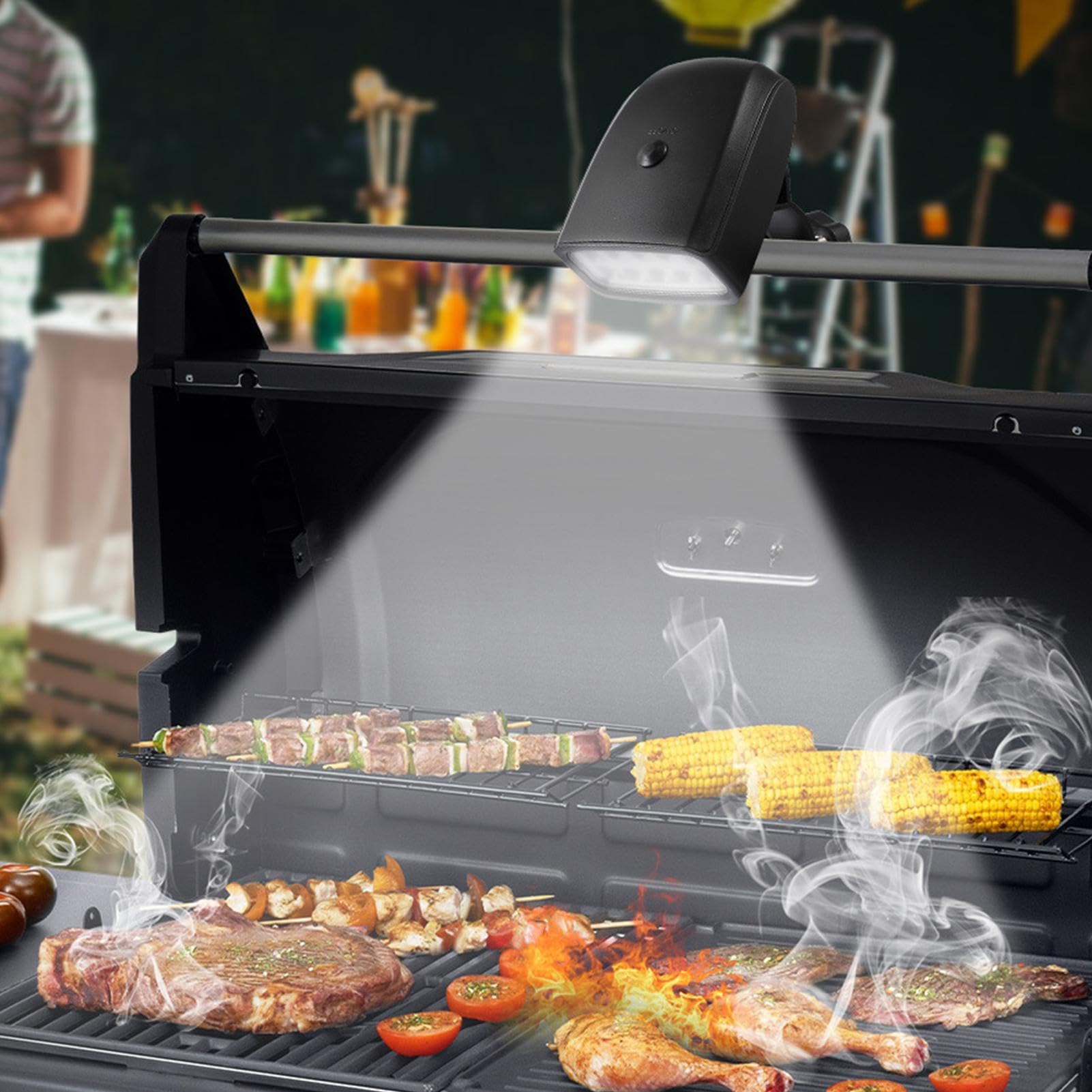 Lámpara de parrilla para exteriores, lámpara LED para barbacoa, diseño giratorio de 360 grados, 10 cuentas LED, 120 lm, funciona con pilas