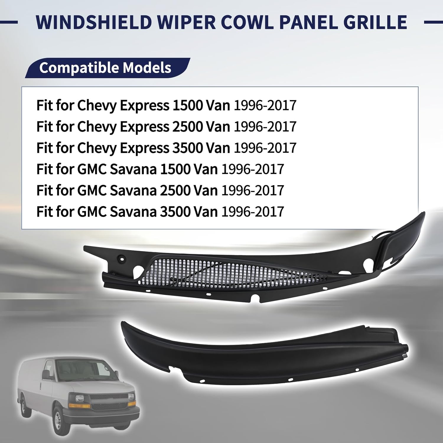 Windshield Wiper Cowl Panel Grille 25826330 25826329 Compatible with Chevy Express GMC Savana 1500 2500 3500 Van 1996-2017,Front Left & Right Window Cover Air Grille Insert Panel