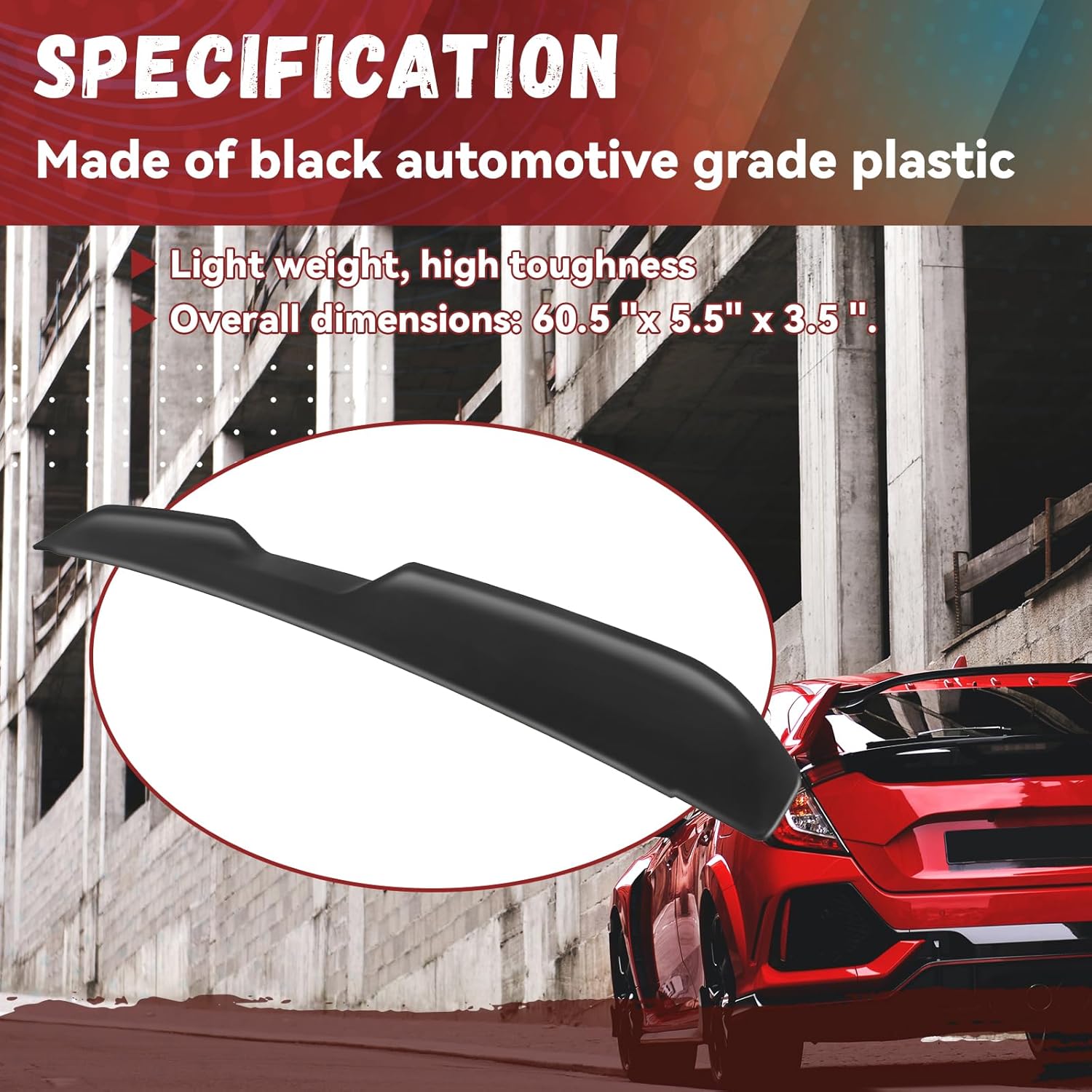 HECASA Rear Trunk Spoiler Compatible with 2008-2017 Dodge Challenger Coupe SRT SXT GT Demon Style Painted Black