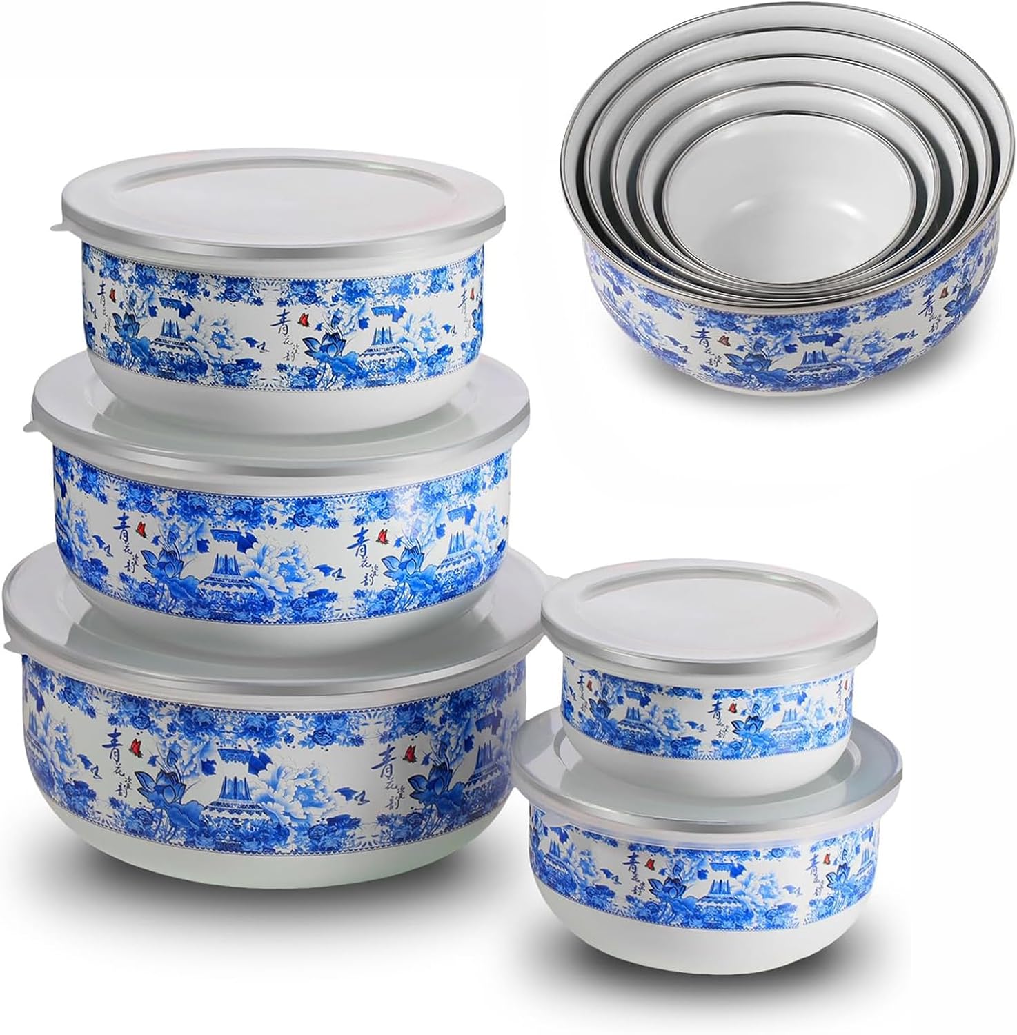 Amazon.com: Ziliny Set of 5 Nesting Melamine Mixing Bowls with Lids ...