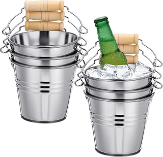 Zopeal 6 Pcs Large Metal Bucket Beer Bucket Galvanized Steel Pail with Handle for Gifts Basket Ice Candy Party (3.5 x 3 x 2.3 Inch,Silver)