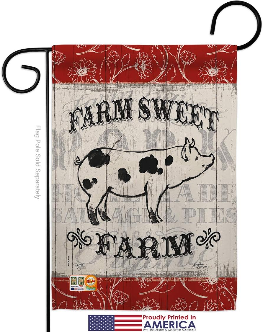 Sweet Farm Pig Garden House Flags Set Animals Barnyard Animal Cow Horse Rooster Farmhouse Pet Nature Creature Small Decorative Gift Yard Banner Made In USA 28 X 40