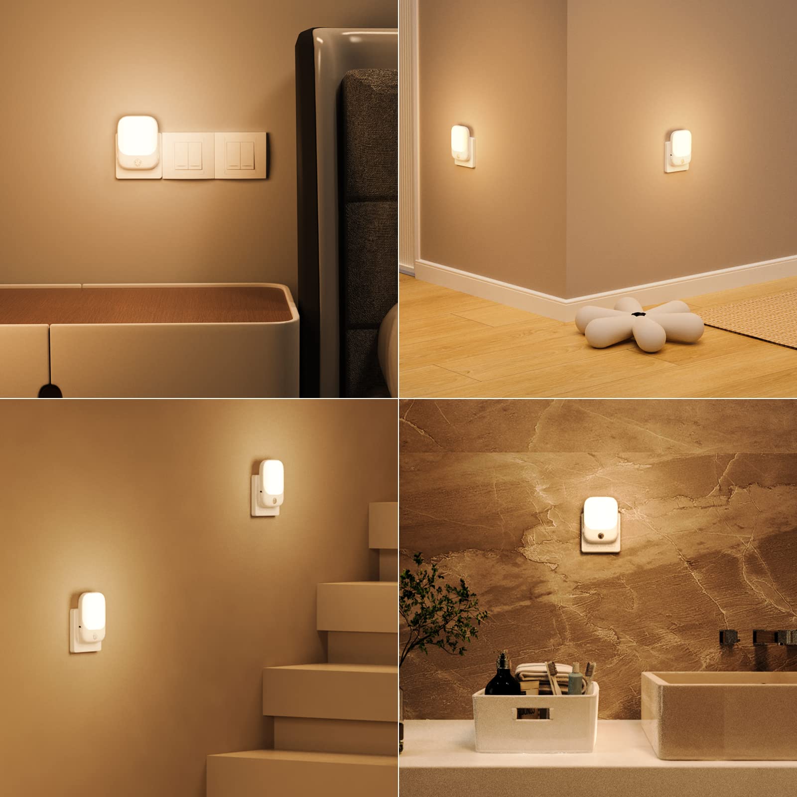 Luz Nocturna Infantil, 2 Piezas Luz Noche Enchufe con Sensor de Movimiento, 5 Niveles de Brillo 3 Modos de Iluminación para Dormitorio, Escalera, Pasillo, Cocina, Sala
