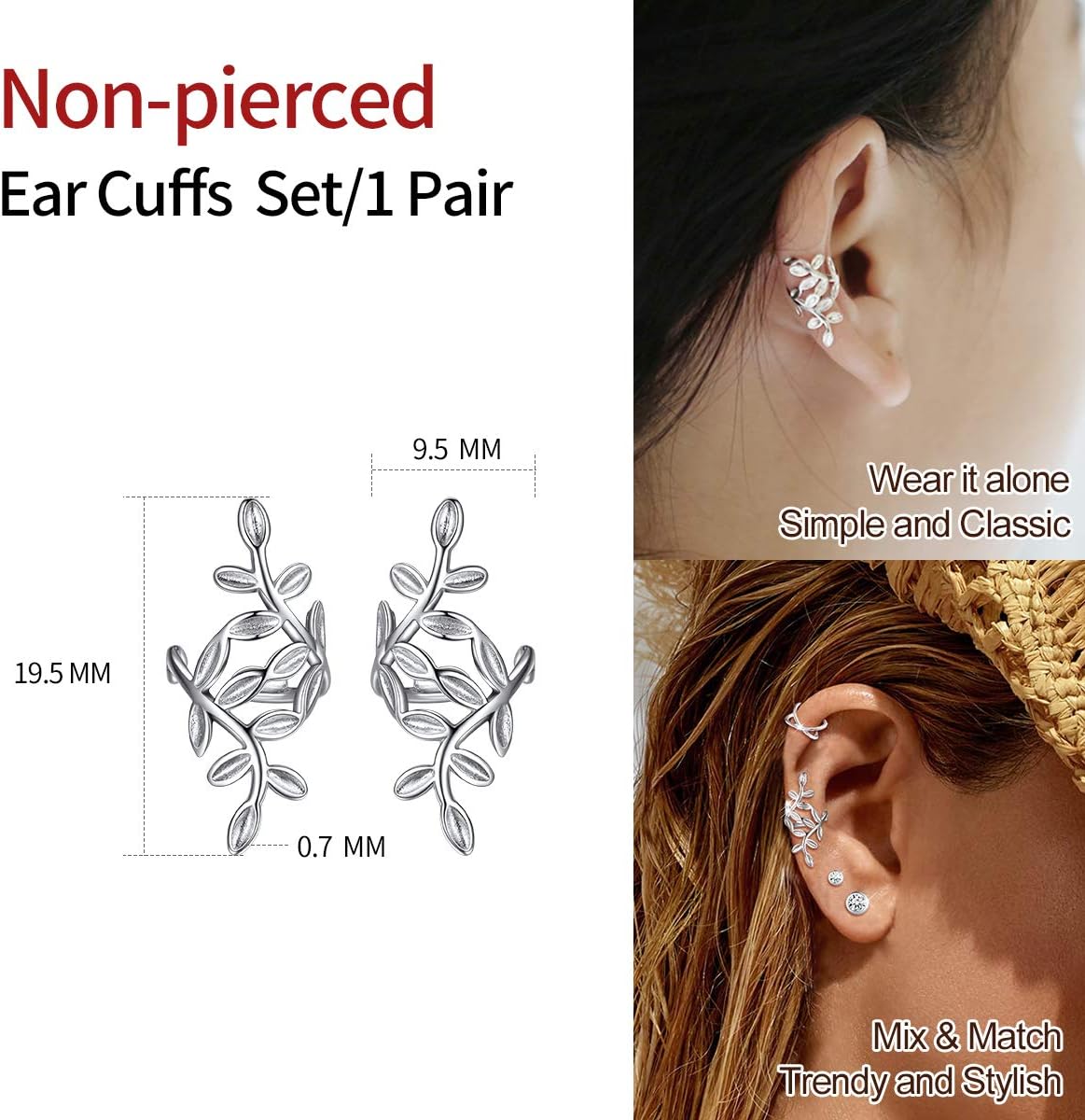 ChicSilver 925 Sterling Silver Ear Cuffs Non-Piercing Cartilage Earrings: Various Styles, Conch Cuffs (with Gift Box)