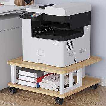 Mobile Printer Stand with Wheels, Under Desk Printer Cart with Storage Shelf, Heavy Duty Rolling Printer Table for Home Office, Compact Printer Desk Stand with Locking Casters, Easy to Assemble