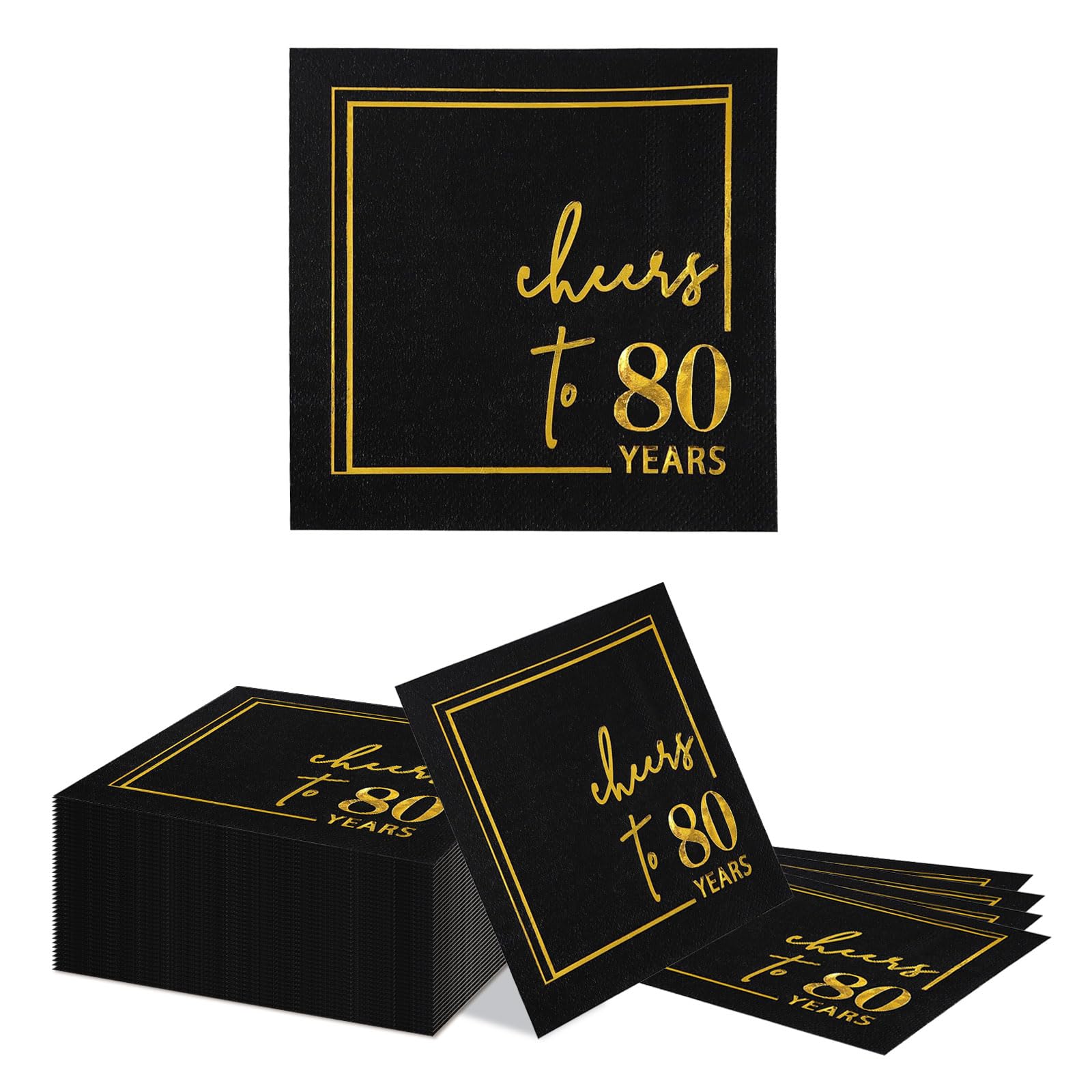Kotkiddy 80th Birthday Deco Napkins 40 Pieces, 25x25cm Black Gold, Happy Birthday Paper Napkins for Man Woman, 80th Birthday Decoration
