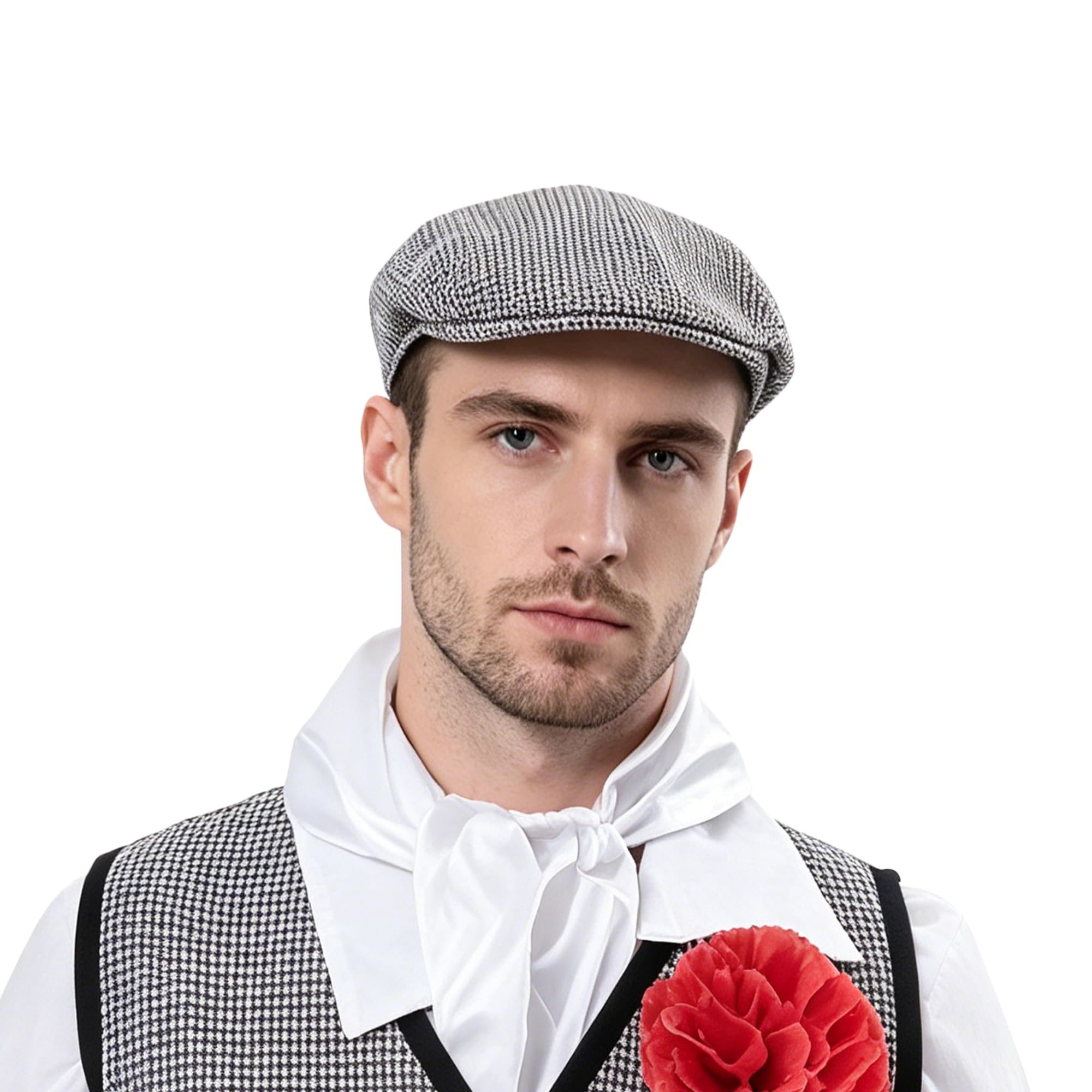 Wildarms Gorra Chulapo Cuadros Blanco y Negro – Boina Tradicional Madrileña para Disfraz Chulapo Hombre y Mujer, Accesorio Fiesta San Isidro Carnaval
